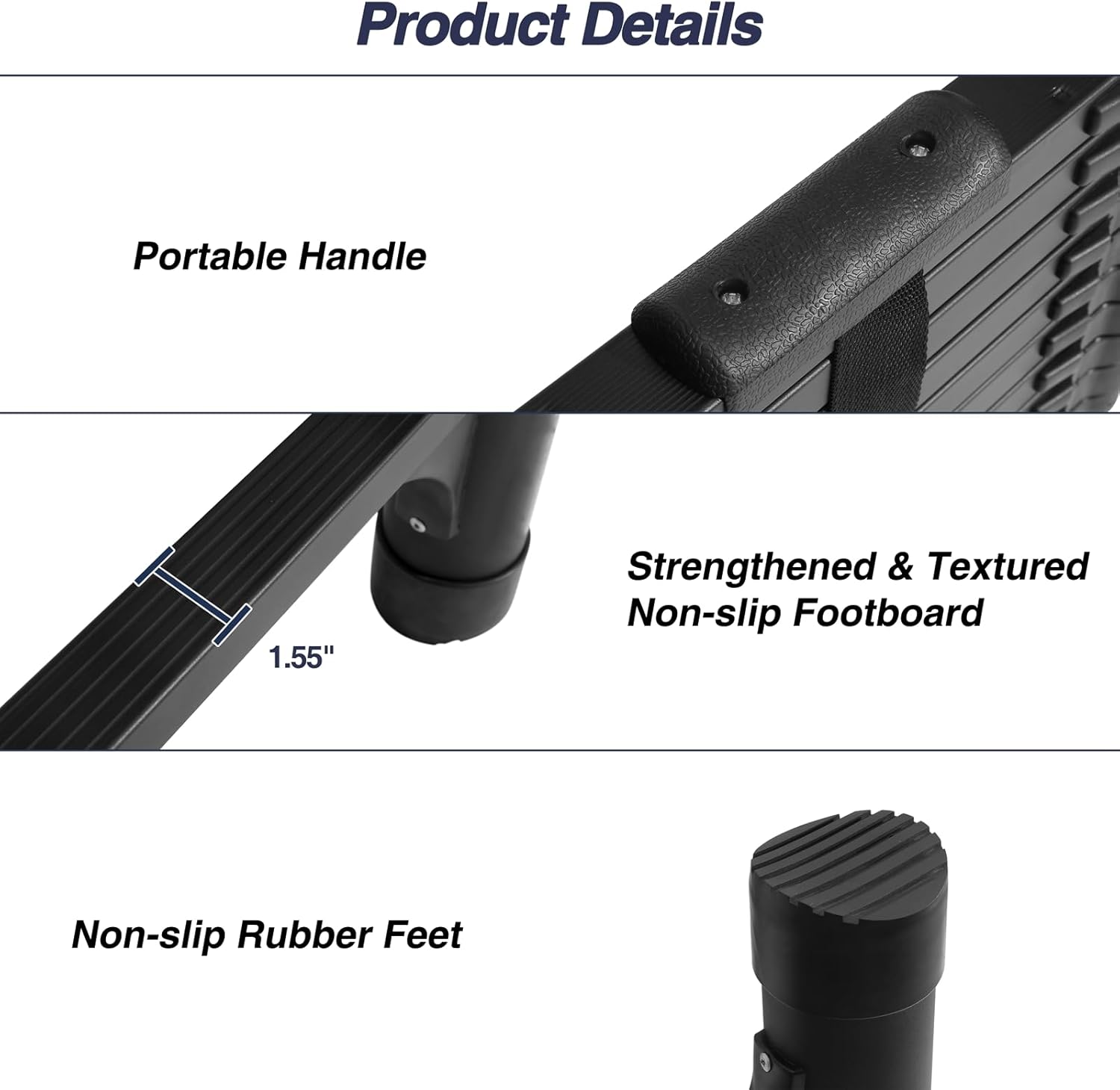 Lightweight, multi-functional, foldable aluminum telescopic ladder with two triangular stabilizers; maximum load capacity 330 lbs.