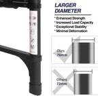 Lightweight, multi-functional, foldable aluminum telescopic ladder with two triangular stabilizers; maximum load capacity 330 lbs.