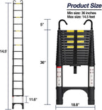 Lightweight, multi-functional, foldable aluminum telescopic ladder with two triangular stabilizers; maximum load capacity 330 lbs.