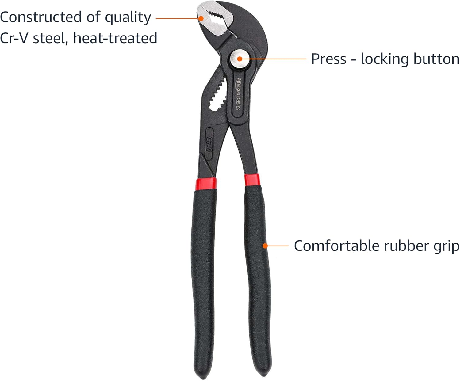 Basics 3-Piece Quick Release Groove Joint Pliers Set,Drop Forged Chrome Vanadium Steel with Comfortable Rubber Grip,Adjustable,7-inch,10-inch,and 12-inch,Black,(Pack of 12)