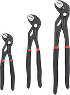 Basics 3-Piece Quick Release Groove Joint Pliers Set,Drop Forged Chrome Vanadium Steel with Comfortable Rubber Grip,Adjustable,7-inch,10-inch,and 12-inch,Black,(Pack of 12)