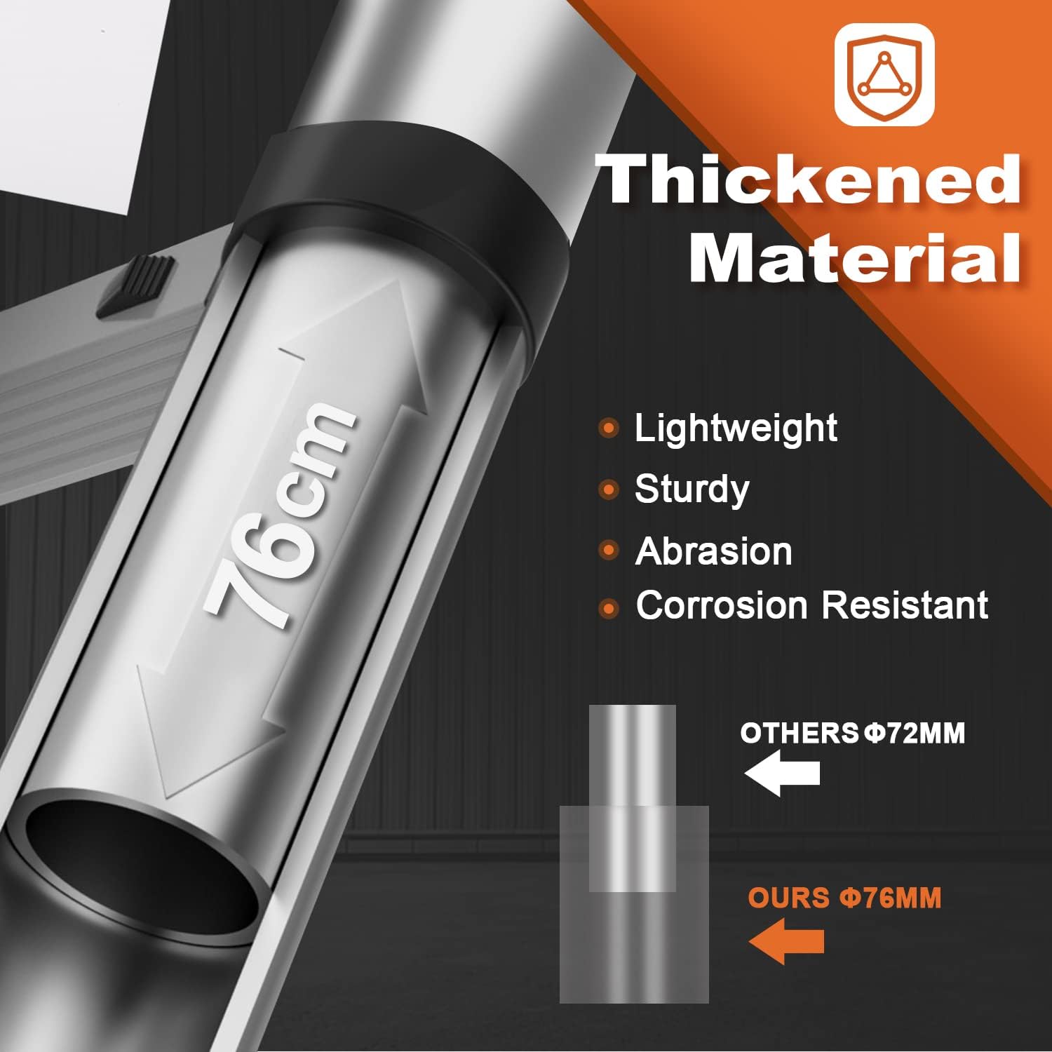 Lightweight aluminum telescopic ladder with 2 triangular stabilizers, maximum load capacity 330 lbs.