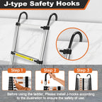 Lightweight aluminum telescopic ladder with 2 triangular stabilizers, maximum load capacity 330 lbs.