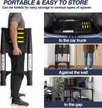 Lightweight, multi-functional, foldable aluminum telescopic ladder with two triangular stabilizers; maximum load capacity 330 lbs.