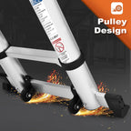 Lightweight aluminum telescopic ladder with 2 triangular stabilizers, maximum load capacity 330 lbs.