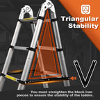 Lightweight aluminum telescopic ladder with 2 triangular stabilizers, maximum load capacity 330 lbs.