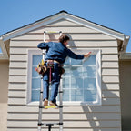 Lightweight, multi-functional, foldable aluminum telescopic ladder with two triangular stabilizers; maximum load capacity 330 lbs.