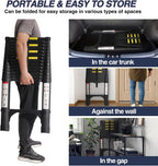 Lightweight, multi-functional, foldable aluminum telescopic ladder with two triangular stabilizers; maximum load capacity 330 lbs.