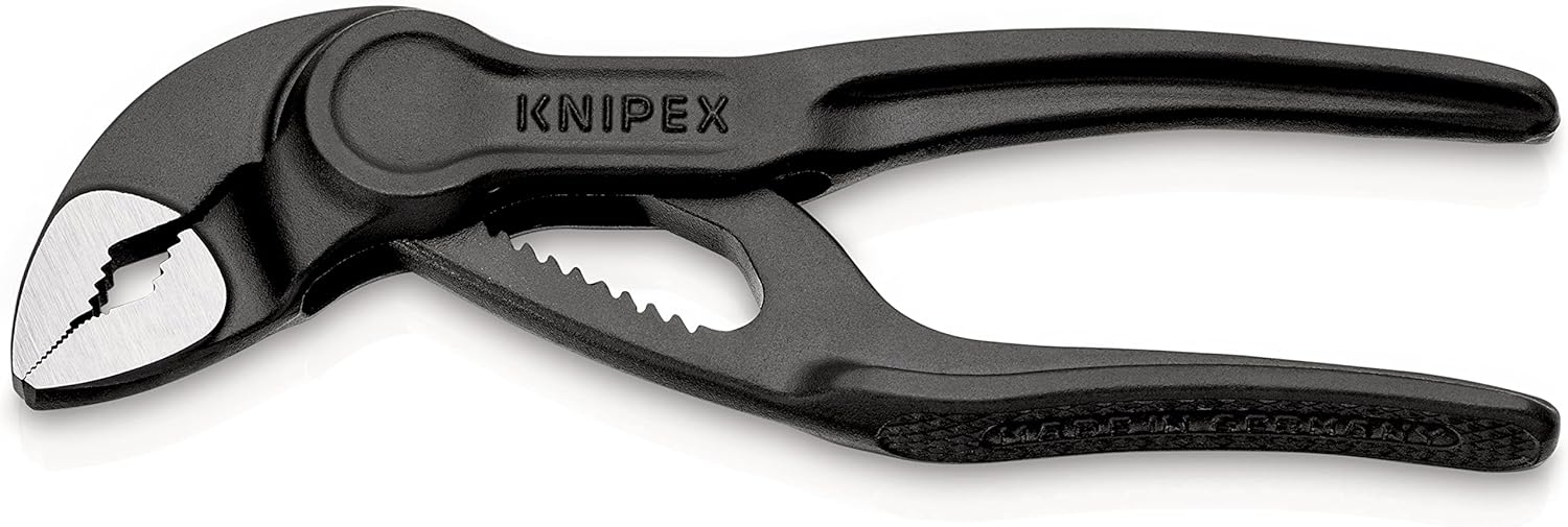KNIPEX Cobra XS Mini Water Pump Pliers. 100 mm. Nuts to 24 mm. Pipes to 28 mm. Self-Locking. Fine Adjustment by Button Push. Edc. 87 00 100