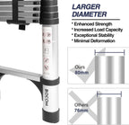 Lightweight, multi-functional, foldable aluminum telescopic ladder with two triangular stabilizers; maximum load capacity 330 lbs.