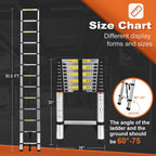 Lightweight aluminum telescopic ladder with 2 triangular stabilizers, maximum load capacity 330 lbs.