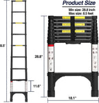 Lightweight, multi-functional, foldable aluminum telescopic ladder with two triangular stabilizers; maximum load capacity 330 lbs.