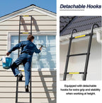 Lightweight, multi-functional, foldable aluminum telescopic ladder with two triangular stabilizers; maximum load capacity 330 lbs.