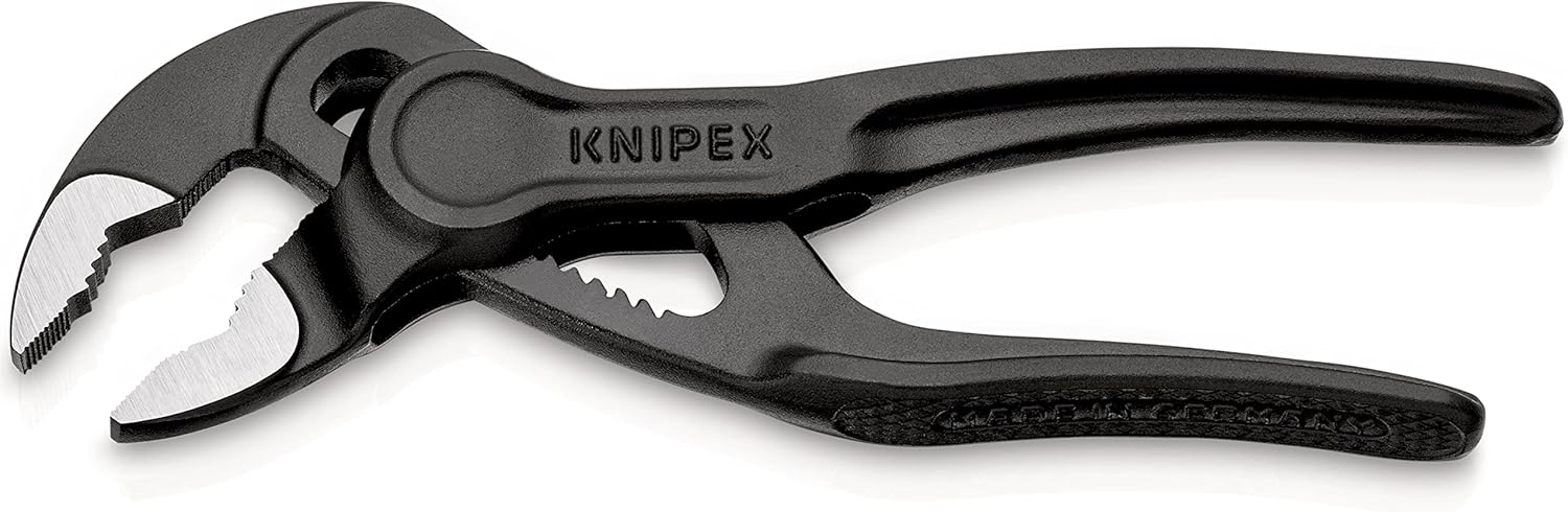 KNIPEX Cobra XS Mini Water Pump Pliers. 100 mm. Nuts to 24 mm. Pipes to 28 mm. Self-Locking. Fine Adjustment by Button Push. Edc. 87 00 100