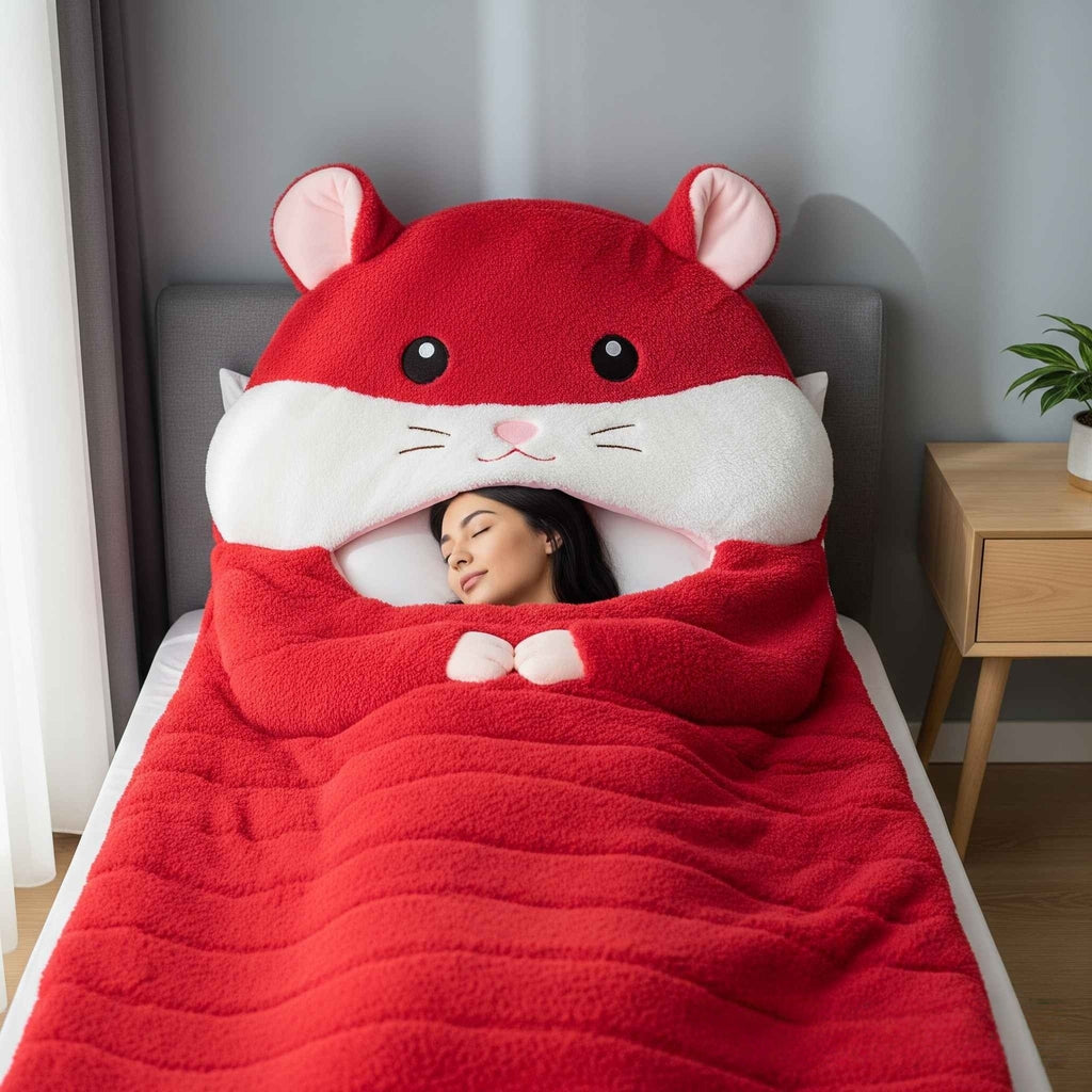 Fluffy Hamster Shaped Sleeping Bag to Snuggle Away Stress