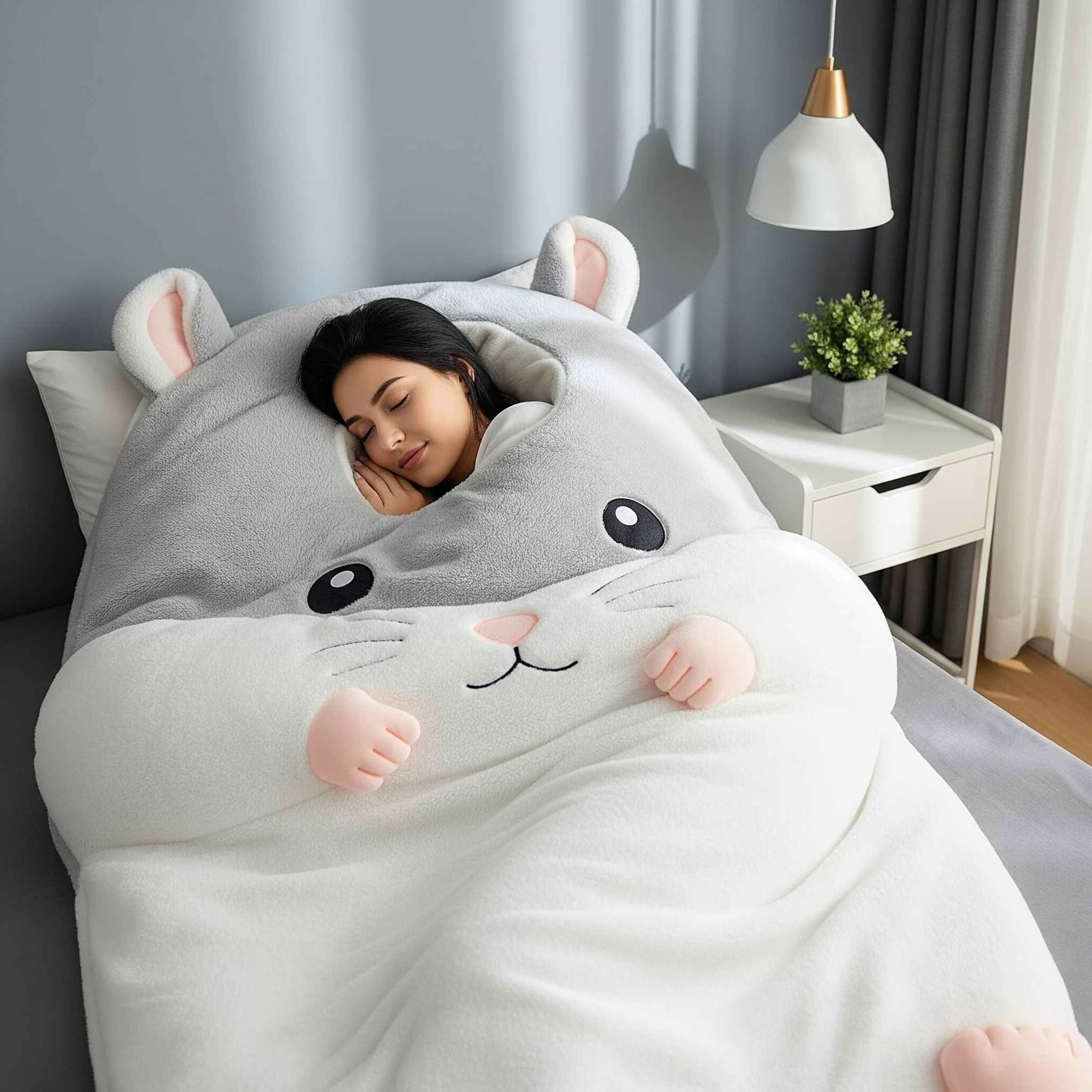 Fluffy Hamster Shaped Sleeping Bag to Snuggle Away Stress