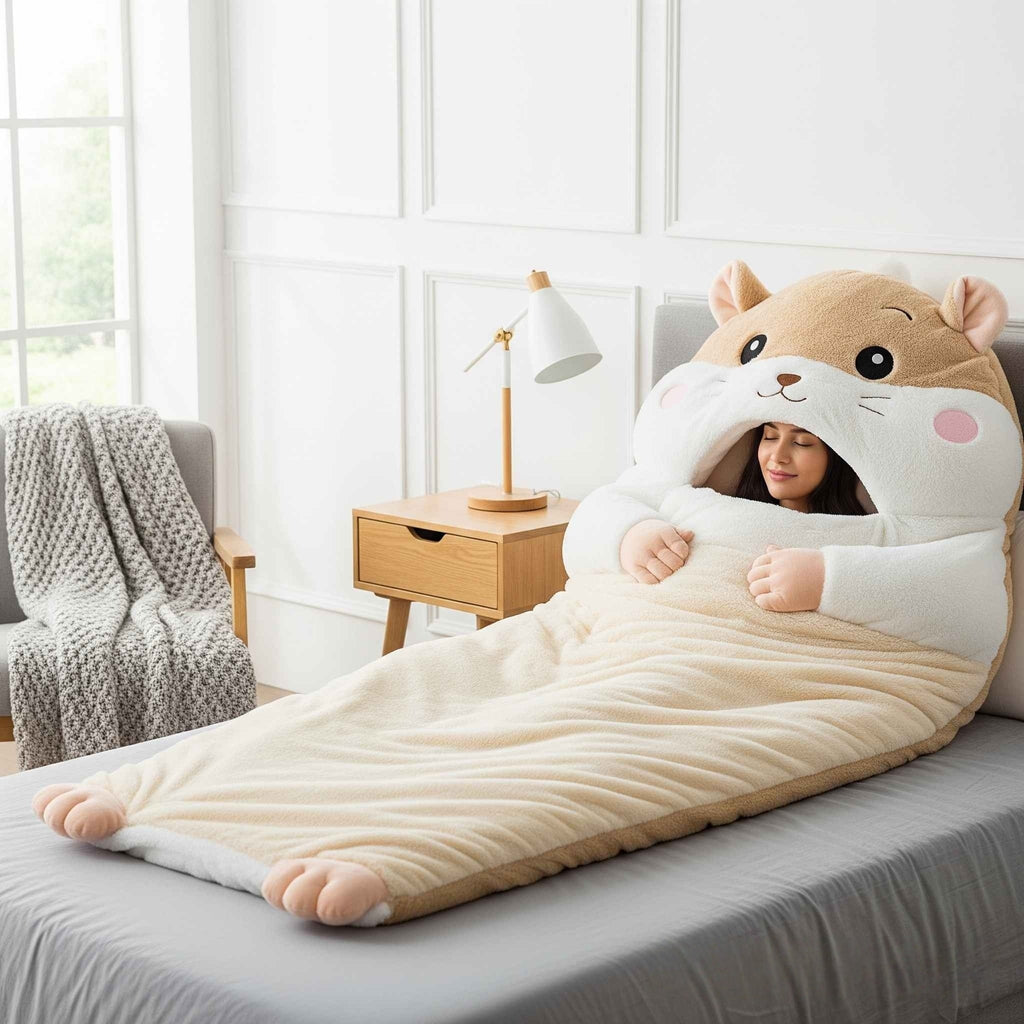 Fluffy Hamster Shaped Sleeping Bag to Snuggle Away Stress