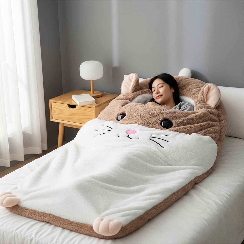Fluffy Hamster Shaped Sleeping Bag to Snuggle Away Stress